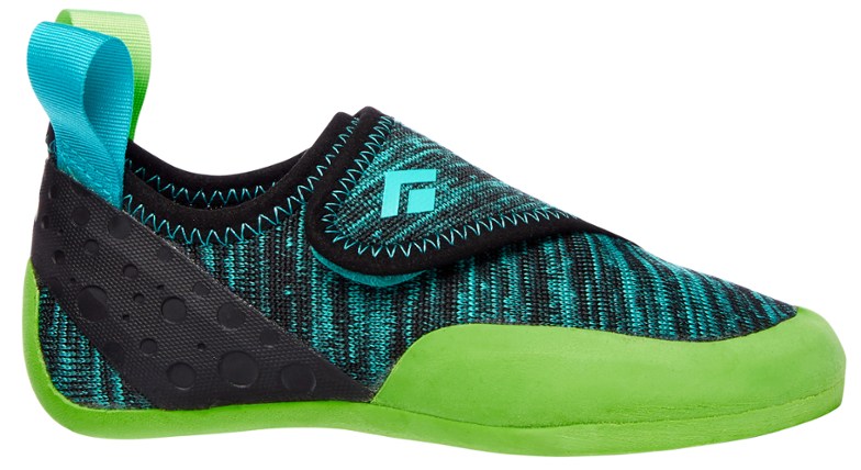 Close-up view of Black Diamond Kids Momentum Climbing Shoes showing the breathable knit upper.