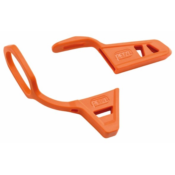 Petzl ice axe protectors attached to an ice axe, showcasing their fit and design.