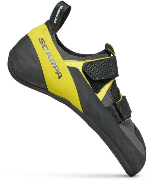 Scarpa Arpia V Men's Climbing Shoes side view highlighting the secure strap closure and breathable tongue.