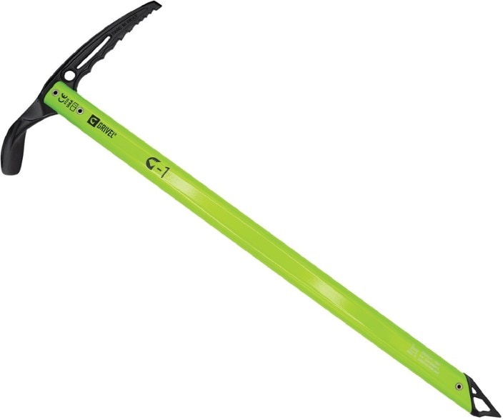 Grivel G1 Ice Axe viewed from the side, highlighting its sleek design and lightweight construction.