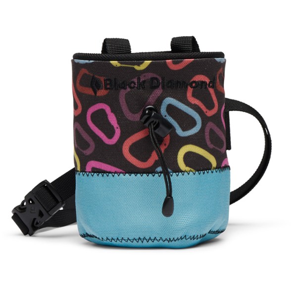 Mojo kids chalk bag shown with bright colors and improved closure, perfect for small hands during climbing sessions.
