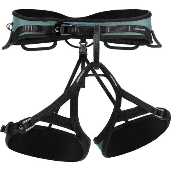 Front view of the Wild Country Session 2.0 Men's Climbing Harness highlighting its padding and gear loops.