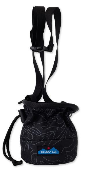 KAVU Peak Seeker Chalk Bag showing open top and drawcord cinch lock.