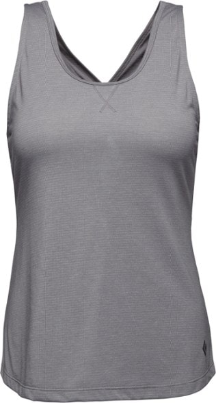 Front view of the Elevate Performance Women's Rock Climbing Tank Top in action during a climb.