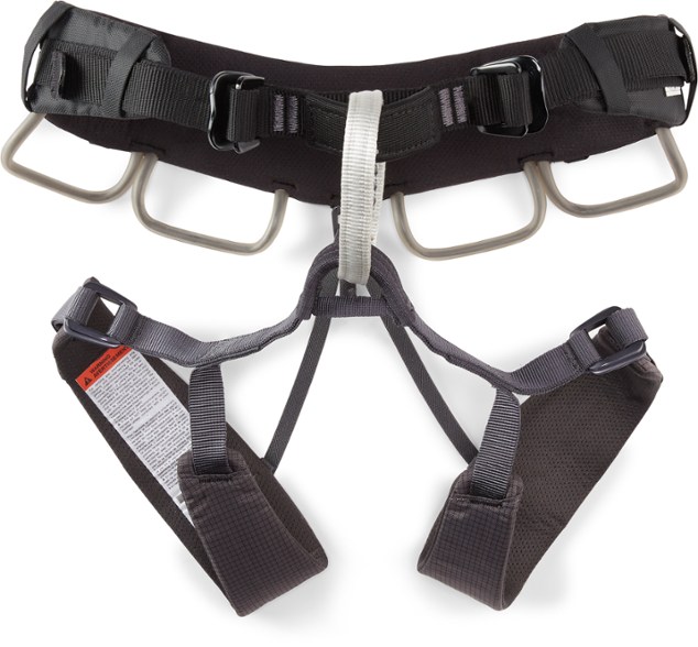 Side view of Momentum 4S adjustable climbing harness showing padded waistbelt and leg loops