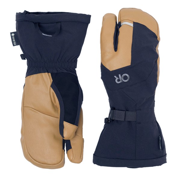 Close-up view of Arete Modular GORE-TEX 3-Finger Winter Gloves highlighting the waterproof outer layer.