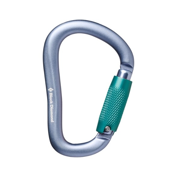 Black Diamond RockLock Pro Triple Lock Carabiner close-up showing twistlock mechanism.
