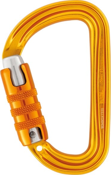 Petzl Sm'D Pro Triact-Lock carabiner in use during climbing setup showing glove-friendly grip