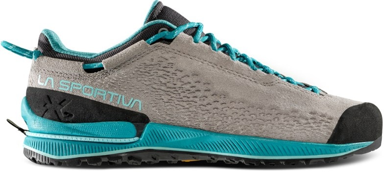 La Sportiva TX2 EVO Women's Approach Shoes from the side, showcasing their eco-friendly leather and sleek design.