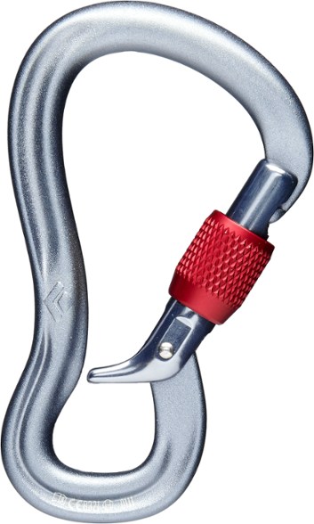Close-up angle of GridLock Pro locking carabiner showing screwgate mechanism and sturdy hot-forged metal