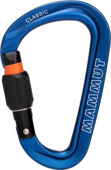 Mammut Classic HMS Screwgate Locking Carabiner side view, illustrating the screwgate mechanism and keylock nose design.