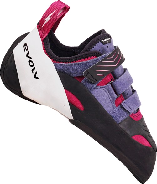 Evolv Shaman LV Women's Climbing Shoes showing downturned toe profile for optimal grip