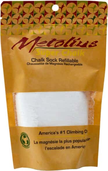 GripMax chalk sock with magnesium carbonate shown in resealable bag