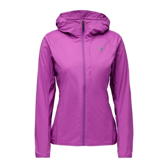 Front view of Windshield Women's Lightweight Softshell Hoody during a climb