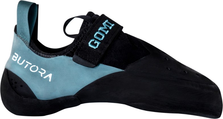 Side view of Butora Gomi wide fit climbing shoes demonstrating flexible design.