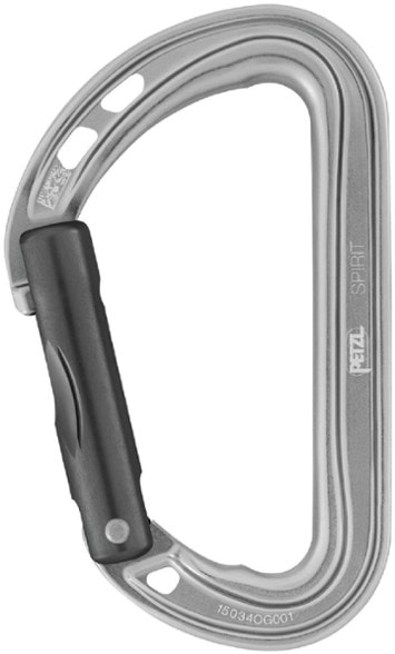 Petzl Spirit Keylock Carabiner showing straight gate design and lightweight build