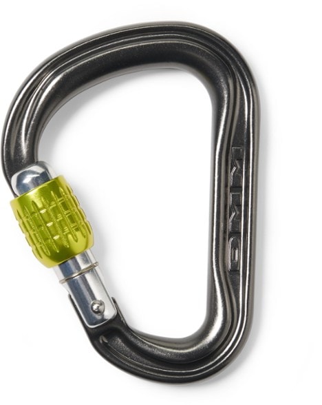 Phantom HMS screwgate carabiner viewed from the side, highlighting its lightweight design for climbing.